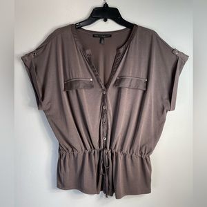 White House Black Market Brown Button Up Top | Large